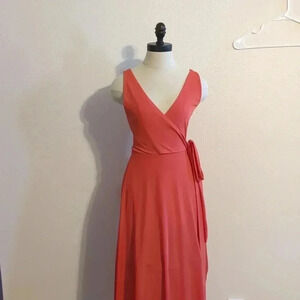 Club Monaco Coral Pink Tie Front‎ V Neck Sleeveless Dress Size XS